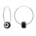 Sterling Silver Crystal Ball Hoop Earring -Black