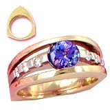 14K 2 Tone Tanzanite & Diamond Cathedral Band