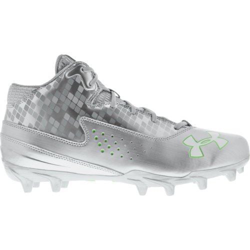 Mens Under Armour Ripshot Mid MC Lacrosse Cleat Metallic Silver/Hyper Green
