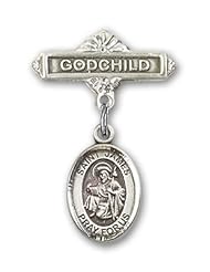 Sterling Silver Baby Badge with St. James the Greater Charm and Godchild Badge Pin