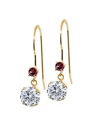 1.18 Ct Round G/H Diamond Red Rhodolite Garnet 14K Yellow Gold Earrings