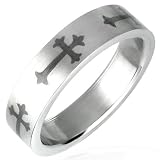 Image of Men's Stainless Steel Matt Finish Black Cross Design 6mm Band