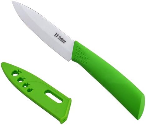 TimHome Eco-friendly and High-quality Zirconia 4 Inch/5 Inch/6 Inch Utility Kitchen Chef's Ceramic Knives for Slicing Paring with Plastic Blade Cover (4 inch, Green)