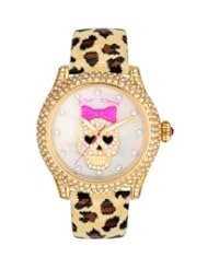 Betsey Johnson Womens BJ00019-25 Analog Skull Dial and Leopard Printed Strap Watch