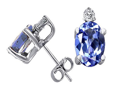 1.04 cttw 14k White Gold Genuine AAA Tanzanite and Diamond Earrings Studs in 14k White Gold