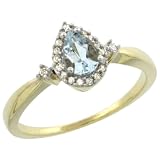 10k Gold ( 6x4 mm ) Teardrop Engagement Aquamarine Ring w/ 0.09 Carat Brilliant Cut Diamonds & 0.70 Carat Pear Cut Stone, 3/8 in. (9mm) wide