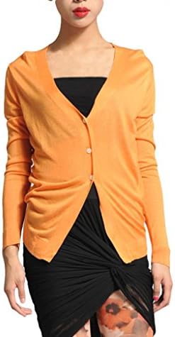 Parabuy Women's Orange Long Sleeve Basic Simple Cardigan, Orange, One Size