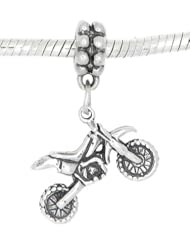 Sterling Silver Three Dimensional Dirt Bike Dangle Bead Charm