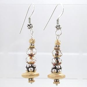 Long Czech Glass Bead Dangle Earrings with Sterling Silver and Gold Vermeil,#9420
