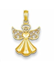 14K Gold Polished & Textured Guardian Angel w/ Heart Pendant