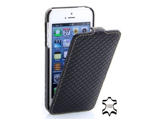 Stilgut exklusive Ledertasche UltraSlim aus echtem Leder für Apple iPhone 5 (Schwarz Prestige 2)