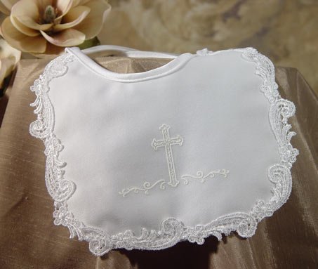 Matte Satin Girls Bib with Screened Cross Matte Satin Girls Bib with Screened Cross