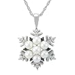 Sterling Silver Pearl Snowflake Pendant with Sapphire-Accents, 18"