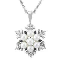 Sterling Silver Pearl Snowflake Pendant with Sapphire-Accents, 18"