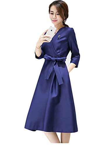 Cick Cick-JP レディース ファッション コート トレンチ 上質 きちんと感 大人 超美形 Aライン 七分袖 大定番 ベスト付き 秋冬に大活躍 ネイビー S/M/L/XL/XXL