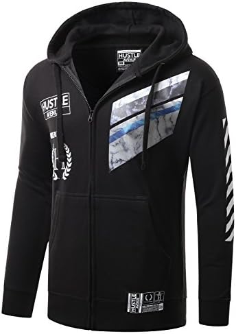 HUSTLEAVENUE Mens Hipster Hip Hop Blue Marble Zip-Up Hoodie Jacket BLACK XLARGE
