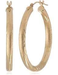 Duragold 14k Yellow Gold Diamond-Cut Hoop Earrings, (1.1" Diameter)