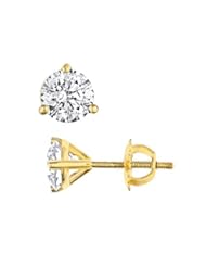 0.80 Carat F-SI2 Natural Diamond 3-Prong Martini Set Stud Earrings 14k Yellow Gold