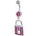Pink Crystal Lock Dangle Belly Ring