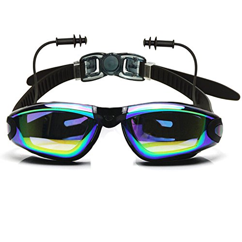 Ipow Mirrored Anti-fog Uv Protection Swim Swimming Goggles/mask with Silicone Soft Ear Plugs- Waterproof and Focus on Swimming and 3 Pieces Adjustable Nose Bridge Suitable for Different Size of Face + Premium Goggle Case for Men and Women