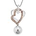 Sterling Silver with Pink Gold Plated Fresh Water Pearl and Diamond with Double Heart Pendant Necklace, 18