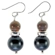 Handmade Black Pearl Drop Earrings With Brown Agate & Sterling Silver