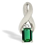 14K White Gold Emerald-cut Created Emerald and Diamond Pendant