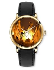 SPRAWL Aanalog Fashion Series Gold Ladies Watches of Genuine Black Leather Strap,Unique Wrist Watch for Women Girls Designed with crown