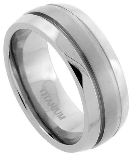 Titanium 8 mm (5/16) Band Satin Stripe Center with Beveled Edges