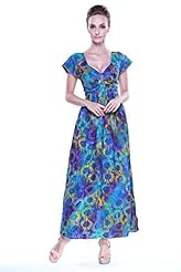 Rayon Summer Flowy Short Sleeves Tropical Print Maxi Dress 