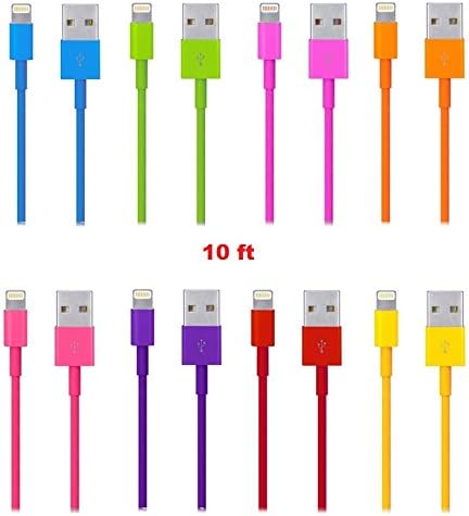 Madsave (8 pcs) Rainbow Multicolor 10ft/3m USB Data and Sync Charge Cables for iPhone 5, iPad, iPod, iPad Touch and other 8 pin devices (8 colors)