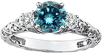 0.74 Carat Blue SI1 Round Diamond Solitaire Engagement Promise Wedding Bridal Women Ring 14K White Gold
