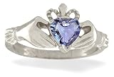 14K White Gold Genuine Heart Tanzanite Celtic Claddagh Ring