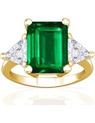 18K Yellow Gold Emerald Cut Emerald Three Stone Ring