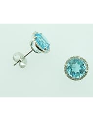O&G Australia Natural Blue Topaz & Diamond (3.33ct), 14K White Gold Earrings