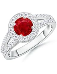 Round Ruby and Diamond Split Shank Ring