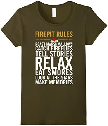 Women's Firepit Rules Camping Marshmellow Fireflies Smores T-shirt Small Olive