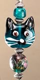 Teal Blue-Green Lampwork Glass Cat Light / Fan Pull
