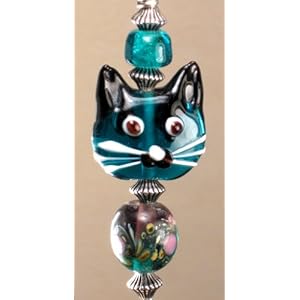 Teal Blue-Green Lampwork Glass Cat Light / Fan Pull