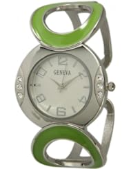 Geneva Womens Rhinestone-accented Bracelet Style Metal Bangle Watch - Green