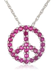 Sterling Silver Created-Ruby Peace-Sign Pendant Necklace , 18"