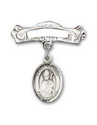 Sterling Silver Baby Badge with St. Dennis Charm and Arched Polished Badge Pin