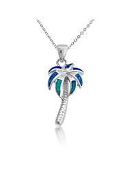 Sterling Silver Blue Opal Palm Tree Pendant with Chain