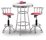 Chrome Bar Table & 2 Chrome Adjustable 24"-29" Glitter Pink Vinyl Seat Bars ....