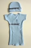 Light Blue Gown Set with Cross Trim and Bow (Four preemie and newborn sizes!)