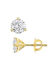 0.29 Carat F-SI Natural Diamond 3-Prong Martini Set Stud Earrings 14k Yellow Gold