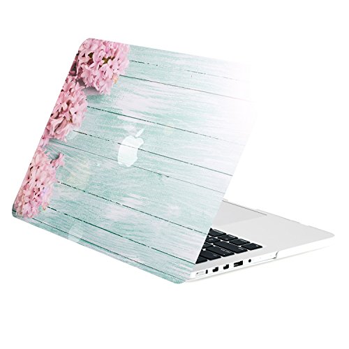 TOP CASE - Retina 13-Inch Vibrant Summer Series Graphic Rubberized Hard Case Cover for Macbook Pro 13" with Retina Display Model: A1425 / A1502 - Pink Hyacinth Turquoise Wooden