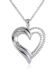 Sterling Silver Diamond Double Open Heart Pendant Necklace (0.003 cttw, I-J Color, I3 Clarity), 18"
