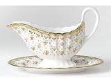 Spode Fleur de Lys Gold Sauce Boat and Stand