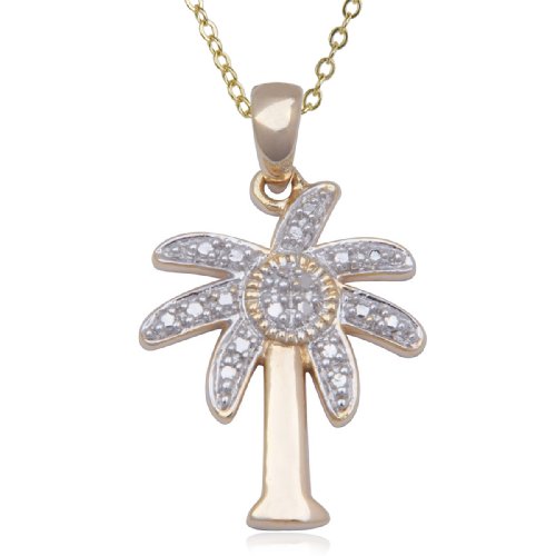 18k Yellow Gold Plated Sterling Silver Diamond Palm Tree Pendant, 18″